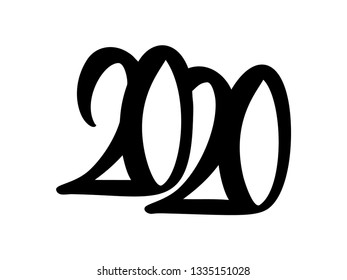 Hand drawn vector lettering calligraphy black number text 2020. Happy New Year greeting card. Vintage Christmas illustration design.