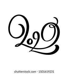 Hand drawn vector lettering calligraphy black number text 2020. Happy New Year greeting card. Vintage Christmas illustration design