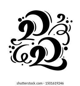 Hand drawn vector lettering calligraphy black number text 2020. Happy New Year greeting card. Vintage Christmas illustration design