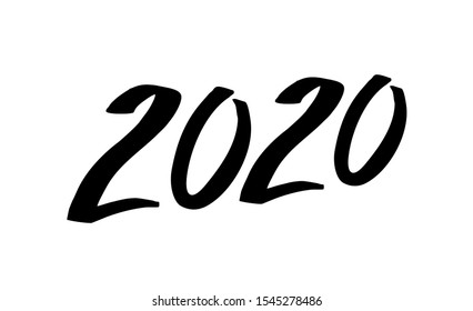 Hand drawn vector lettering calligraphy black number text. 2020. Happy New Year greeting card. Modern Christmas illustration design.