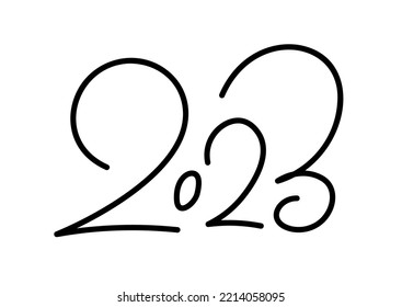 Texto del número negro de la caligrafía con letras vectoriales dibujadas a mano 2023. Tarjeta de felicitación de Año Nuevo. Diseño de ilustraciones navideñas antiguas.