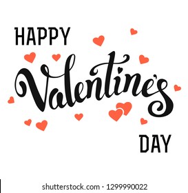 Tarjeta grabada a mano vectorial con corazones rosas. Afiche de tipografía con caligrafía escrita a mano. Feliz Día de San Valentín.