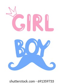 Hand drawn vector lettering design on white background for girl and boy. Perfect for greeting birthday or baby shower card.