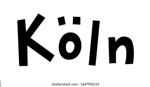 "Köln" hand drawn vector lettering in German, it's German name of Cologne. German hand drawn lettering. German city name and city spelling. Travel concept.