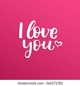 Hand drawn vector  lettering I Love You and heart on light pink background for Valentine's Day