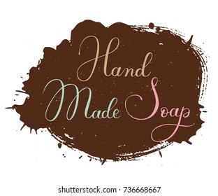 Hand drawn vector lettering Hand Made Design Elements on texture background. Decoration elements for banner, package, logo