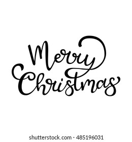 Hand drawn vector lettering Merry Christmas. Isolated black calligraphy on white. Quote about winter and Christmas.