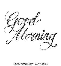 Hand drawn vector lettering. Phrase Good Morning by hand. Isolated vector illustration. Handwritten modern calligraphy. Inscription for postcards, posters, prints, greeting cards.