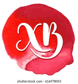 Hand drawn vector lettering in Russian language abbreviation 'Christ is risen'. Watercolor trace background. Handwritten modern calligraphy. Inscription for postcards, posters, prints, greeting cards.