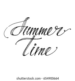 Hand drawn vector lettering. Summer time phrase by hand. Isolated vector illustration. Handwritten modern calligraphy. Inscription for postcards, posters, prints, greeting cards.