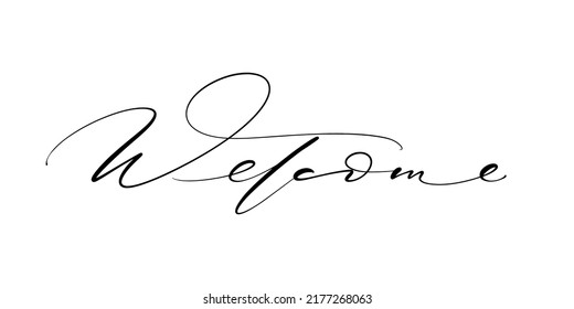 Hand drawn vector lettering. Welcome word by hands. Isolated vector illustration. Handwritten modern calligraphy.