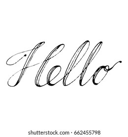Hand drawn vector lettering. word Hello by hand. Isolated vector illustration. Handwritten modern calligraphy. Inscription for postcards, posters, prints, greeting cards.