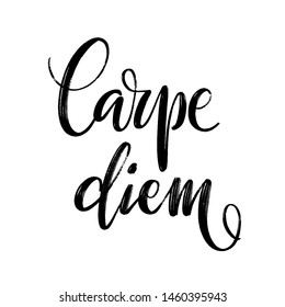 Hand drawn vector lettering. Words Carpe Diem by hand. Isolated vector illustration. Handwritten modern calligraphy. Inscription for postcards, posters, prints, greeting cards.