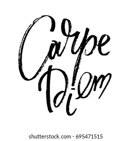 Hand drawn vector lettering. Words Carpe Diem by hand. Isolated vector illustration. Handwritten modern calligraphy. Inscription for postcards, posters, prints, greeting cards.