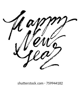 Hand drawn vector lettering. Words Happy New Year by hand. Isolated vector illustration. Handwritten modern calligraphy. Inscription for postcards, posters, prints, greeting cards.