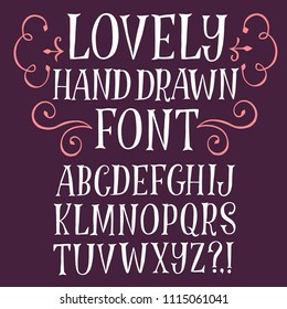 Hand drawn vector letters with doodle curly elements. Lovely decorative font for your design.