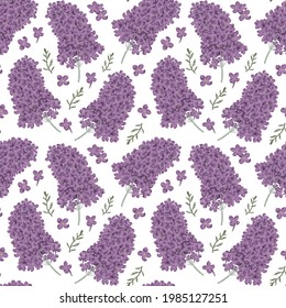Hand drawn vector lilac flower pattern. Vector floral wallpaper in violet colors.