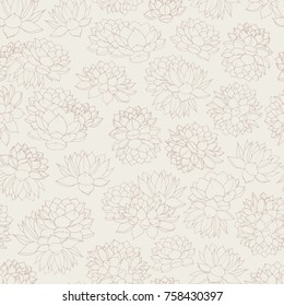 Hand drawn vector lilies contours seamless pattern on beige background. Vintage floral design in pastel colors.