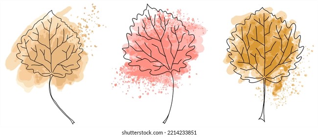Handgezeichnete Vektorgrafik von Apfelblattbildern mit Aquarellfleck und Splash für minimalistische Druck, Decken, Plakate, Banner, Karte, Dekoration, Tapete-Grafik-Design
