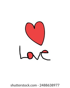 hand drawn vector line art red heart shape