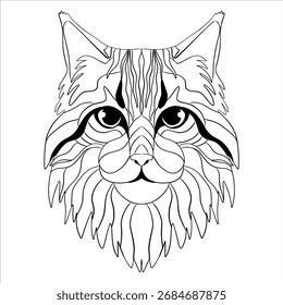 Hand drawn vector line art of a cat, anti stress coloring image, tattoo sketch, zentangle black and white illustration