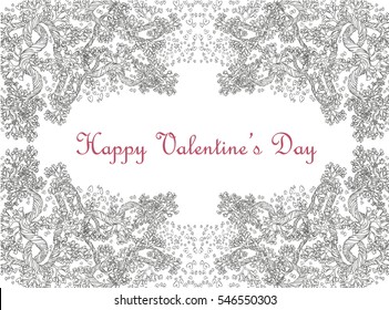 Hand drawn vector line art Happy Valentine's day background in grey tone