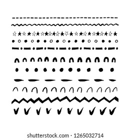 Hand drawn vector line border set and hipster scribble design element. Native brushes. Aztec geometric monochrome vintage fashion pattern for design. Illustration. Doodle style.