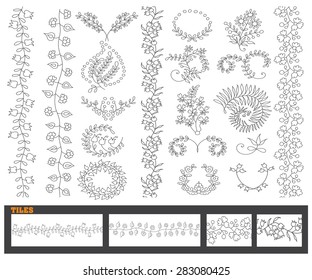 Hand drawn vector line border set and design element