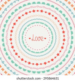 Hand drawn vector line border, frame set and scribble design element. Hipster vintage fashion pattern with mustache. Trendy doodle style. Beautiful vector illustration. Background. Graphic texture.