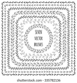 Hand Drawn Vector Line Border Set And Scribble Design Element. Floral Vintage Fashion Pattern. Trendy Doodle Style Brushes.