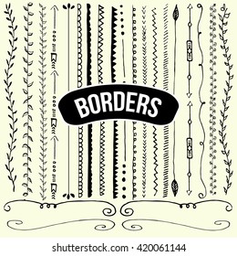Hand drawn vector line border set. Vintage fashion pattern. Illustration. 