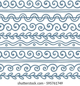 Hand drawn vector line border set and scribble design element. 