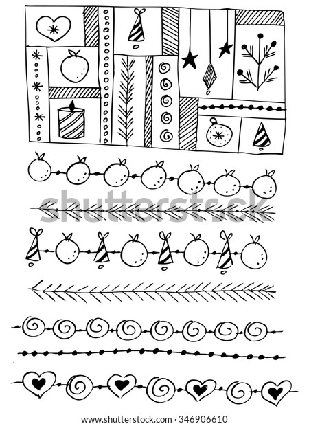 hand drawn vector line boundary set and design piece in\
cheerful new year and merry xmas fancy cheerful makeup line\
classical timber white holiday nails star group fingers formal\
build boundary heap n
