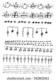 hand drawn vector line edge set and design component in satisfied new year and merry xmas style cheerful makeup line classic tree white holiday nails star crowd hand formal make vacation edge heap new