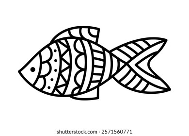 Hand drawn vector linear fish isolated on white. Bold coloring page for kids
