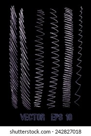 Hand drawn vector lines. Vector design elements. Grunge graphite pencil set isolated on black background.