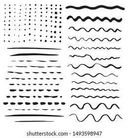 Hand drawn vector lines and dots. Sketch brush stroke vector illustration