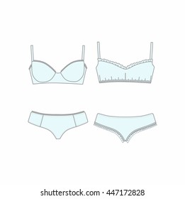 Hand drawn vector  lingerie set.  bra and panties. Vector illustration.