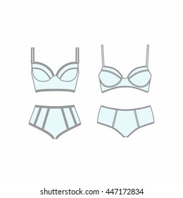 Hand drawn vector  lingerie set.  bra and panties. Vector illustration.