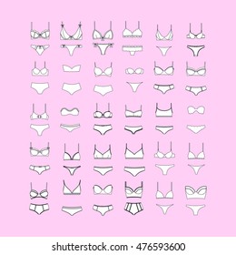 Hand drawn vector  lingerie set.  bra and panties. Vector illustration.