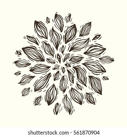 Hand Drawn Vector Linocut, Flower