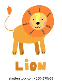 Hand drawn vector lion. Cute cartoon baby illustration