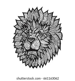 Hand drawn vector lion. Doodle zentangle illustration