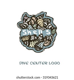  Hand Drawn Vector Logo For Diving Center And Other Soulful Businesses. Shells