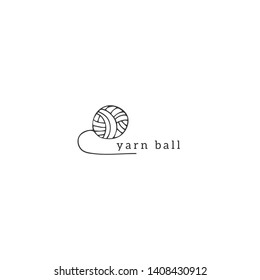 Hand drawn vector logo template with a ball of yarn. Handmade and knitting theme. For business identity and branding, for authors of handicraft products.