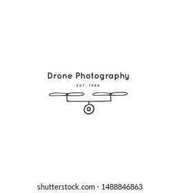 Hand drawn vector logo template. Photo camera drone. For business identity and branding, for drone flight schools, photographers and drone shops.