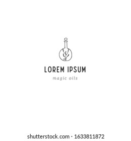 Hand drawn vector logo template with magic herb potion. For apothecaries and souvenir shops. For magic performances, magicians and illusionists. For business identity and branding.
