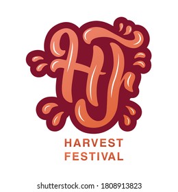 Hand drawn vector logo template Harvest Festival with color lettering on white background for event, festival, party, picnic, invitation, celebration, advertising, info message, poster, print, banner