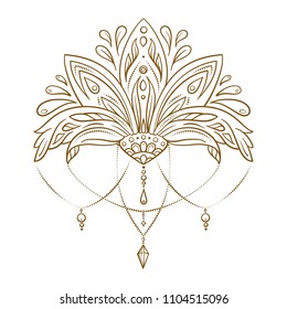 Hand drawn vector lotus flower. Oriental magic symbol for adult coloring pages or henna tatoo art.