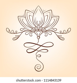 Hand drawn vector lotus flower. Oriental magic symbol for adult coloring pages or henna tatoo art.